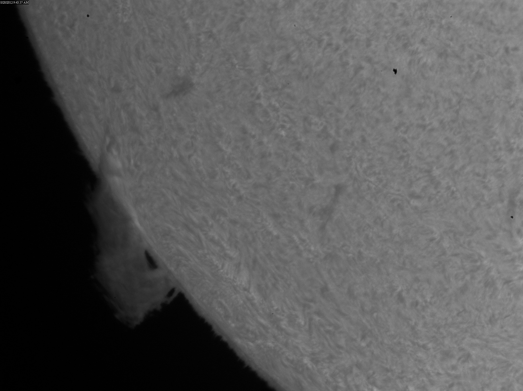 2012 Aug 28 Sun -huge prominence on SE limb